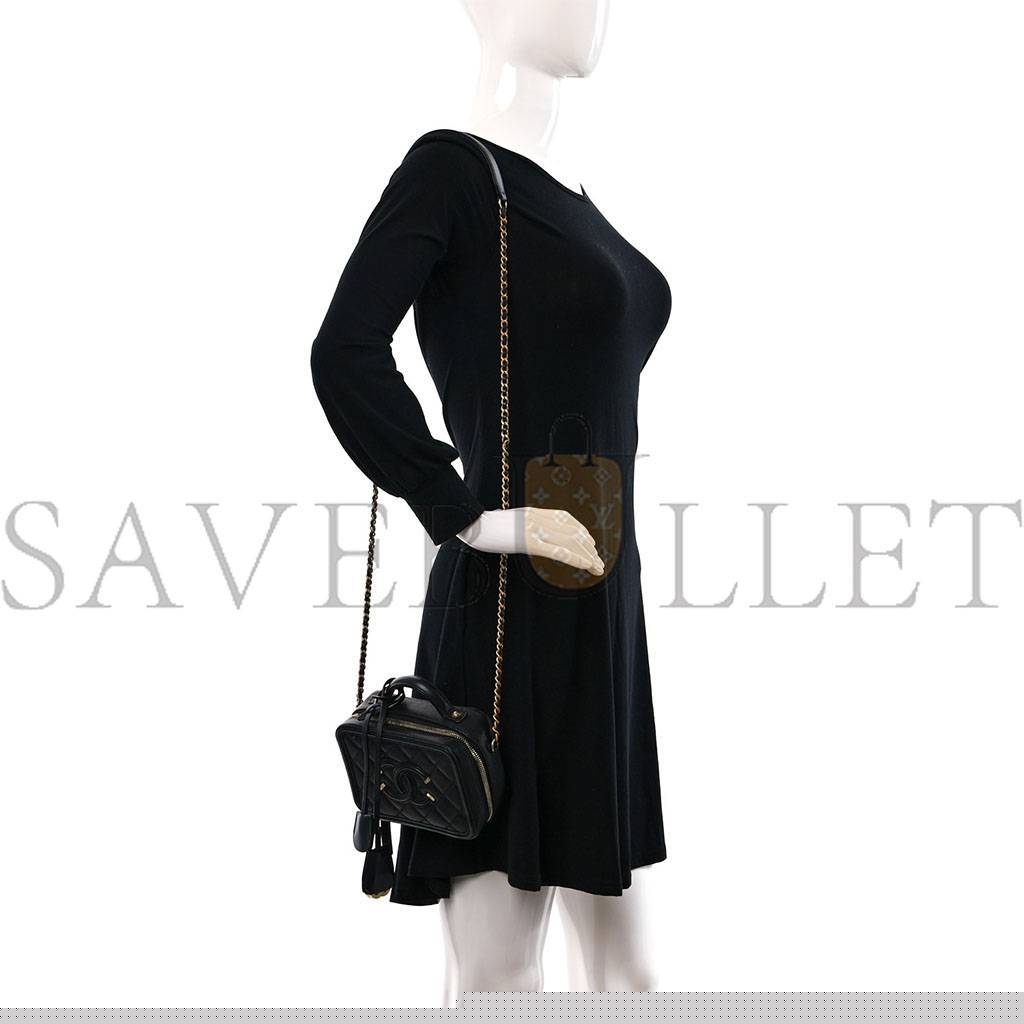 Ch*el caviar quilted small filigree vanity case black (16*13*7cm)